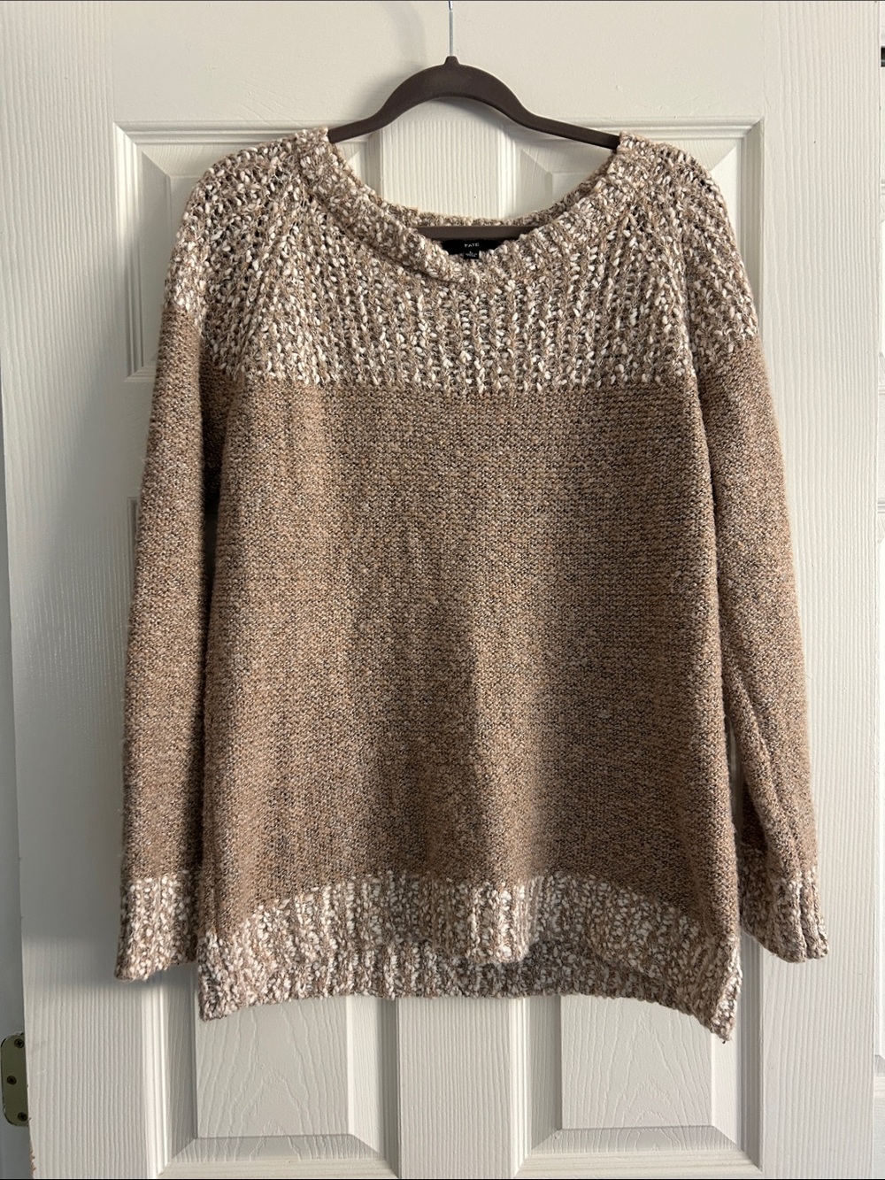 FATE Womens Large Taupe Mixed Knit Colorblock Pullover Sweater